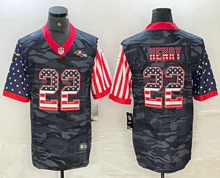Men's Baltimore Ravens #22 Derrick Henry USA Camo 2020 Salute To Service Stitched NFL Nike Limited Jersey