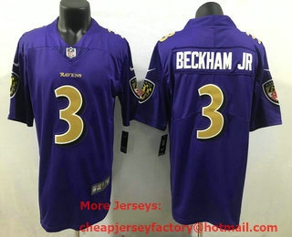 Men's Baltimore Ravens #3 Odell Beckham Jr Purple 2020 Color Rush Stitched NFL Nike Limited Jersey