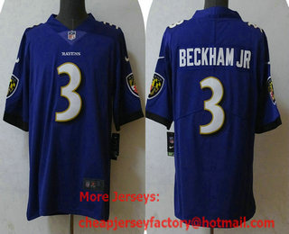 Men's Baltimore Ravens #3 Odell Beckham Jr Purple 2023 Vapor Untouchable Stitched Nike Limited Jersey