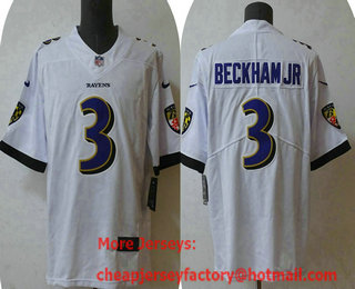 Men's Baltimore Ravens #3 Odell Beckham Jr White 2023 Vapor Untouchable Stitched Nike Limited Jersey