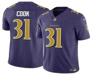 Men's Baltimore Ravens #31 Dalvin Cook Purple 2024 FUSE Color Rush Vapor Limited Football Jersey