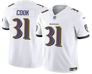 Men's Baltimore Ravens #31 Dalvin Cook White 2024 FUSE Vapor Limited Football Jersey