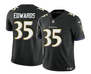 Men's Baltimore Ravens #35 Gus Edwards Black 2023 FUSE Vapor Limited Football Stitched Jersey