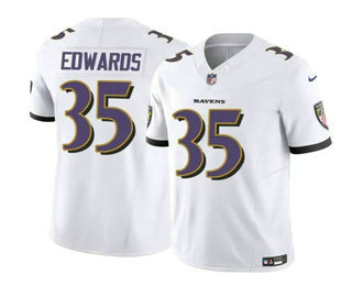 Men's Baltimore Ravens #35 Gus Edwards White 2023 FUSE Vapor Limited Football Stitched Jersey