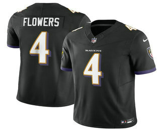 Men's Baltimore Ravens #4 Zay Flowers Black 2023 FUSE Vapor Limited Football Stitched Jersey