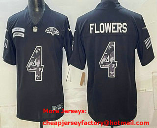 Men's Baltimore Ravens #4 Zay Flowers Limited Black FUSE 2026 Salute To Service Jersey
