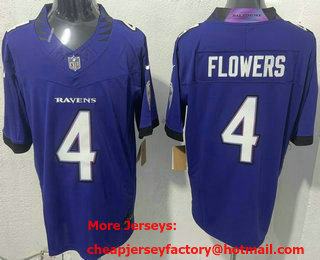 Men's Baltimore Ravens #4 Zay Flowers Limited Purple FUSE Vapor Jersey
