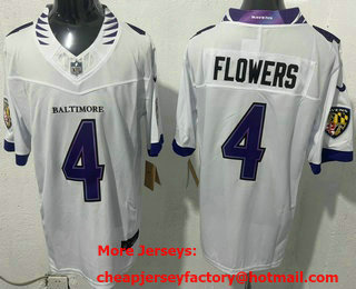 Men's Baltimore Ravens #4 Zay Flowers Limited White FUSE Vapor Jersey