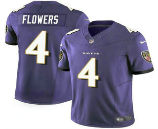 Men's Baltimore Ravens #4 Zay Flowers Purple 2023 FUSE Vapor Limited Football Stitched Jersey
