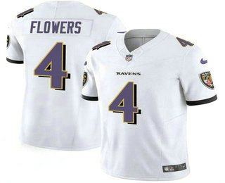 Men's Baltimore Ravens #4 Zay Flowers White 2023 FUSE Vapor Limited Football Stitched Jersey