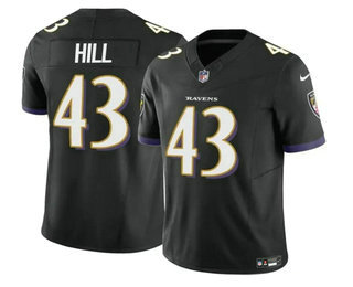 Men's Baltimore Ravens #43 Justice Hill Black 2023 FUSE Vapor Limited Football Stitched Jersey