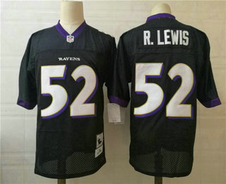 Men's Baltimore Ravens #52 Ray Lewis Black Mitchell & Ness Throwback Football Jersey