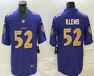 Men's Baltimore Ravens #52 Ray Lewis Purple 2020 Color Rush Stitched Nike Limited Jersey