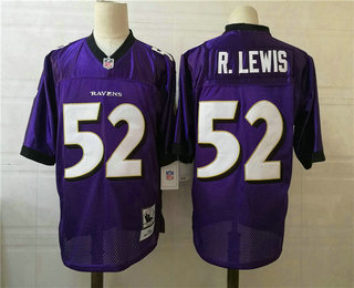 Men's Baltimore Ravens #52 Ray Lewis Purple Mitchell & Ness Throwback Football Jersey