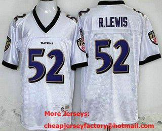 Men's Baltimore Ravens #52 Ray Lewis White 2000 Throwback Jersey