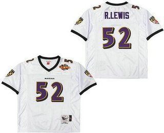 Men's Baltimore Ravens #52 Ray Lewis White 2000 XXXV Super Bowl Throwback Jersey