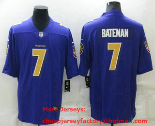 Men's Baltimore Ravens #7 Rashod Bateman Purple 2020 Color Rush Stitched NFL Nike Limited Jersey