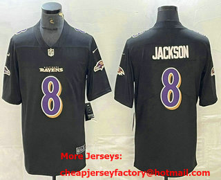 Men's Baltimore Ravens #8 Lamar Jackson Black Fashion Vapor Limited Stitched Jersey