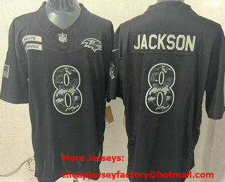 Men's Baltimore Ravens #8 Lamar Jackson Limited Black FUSE 2026 Salute To Service Jersey
