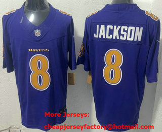 Men's Baltimore Ravens #8 Lamar Jackson Limited Purple FUSE Alternate Vapor Jersey