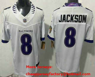 Men's Baltimore Ravens #8 Lamar Jackson Limited White FUSE Vapor Jersey