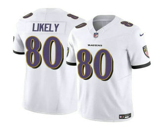 Men's Baltimore Ravens #80 Isaiah Likely White 2023 FUSE Vapor Limited Football Stitched Jersey