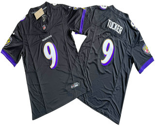 Men's Baltimore Ravens #9 Justin Tucker Black 2023 FUSE Vapor Limited Stitched Jersey