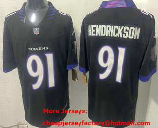 Men's Baltimore Ravens #91 Trey Hendrickson Limited Black FUSE Vapor Jersey