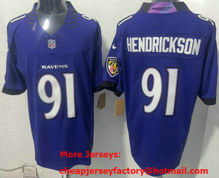 Men's Baltimore Ravens #91 Trey Hendrickson Limited Purple FUSE Vapor Jersey