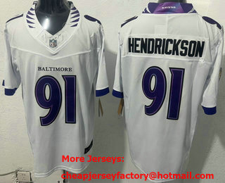 Men's Baltimore Ravens #91 Trey Hendrickson Limited White FUSE Vapor Jersey