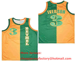 Men's Bethel High School #3 Allen Iverson Yellow Green Two Tone Basketball Swingman Jersey