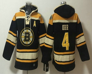 Men's Boston Bruins #4 Bobby Orr Black Ageless Must Have Lace Up Pullover Hoodie