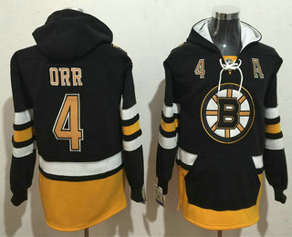 Men's Boston Bruins #4 Bobby Orr NEW Black Pocket Stitched NHL Old Tim Hockey Pullover Hoodie