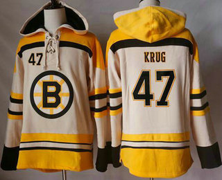 Men's Boston Bruins #47 Torey Krug Cream Sawyer Hooded Sweatshirt Stitched NHL Jersey