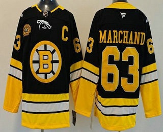 Men's Boston Bruins #63 Brad Marchand Black 100th Anniversary Authentic Jersey