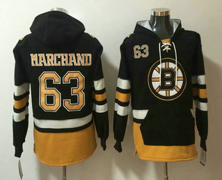 Men's Boston Bruins #63 Brad Marchand NEW Black Pocket Stitched NHL Pullover Hoodie