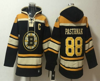 Men's Boston Bruins #88 David Pastrnak Black Ageless Must Have Lace Up Pullover Hoodie
