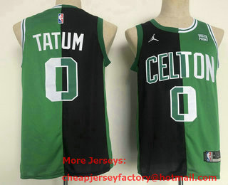 Men's Boston Celtics #0 Jayson Tatum Black Jordan Two Tone Stitched Swingman Jersey With Sponsor