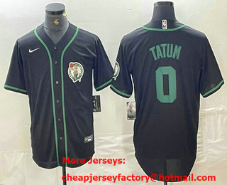 Men's Boston Celtics #0 Jayson Tatum Black With Patch Cool Base Stitched Baseball Jersey