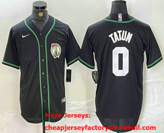 Men's Boston Celtics #0 Jayson Tatum Black With White Name Base Stitched Baseball Jersey