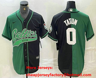 Men's Boston Celtics #0 Jayson Tatum Green Black Split Stitched Baseball Jersey