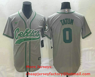 Men's Boston Celtics #0 Jayson Tatum Grey With Patch Stitched Baseball Jersey
