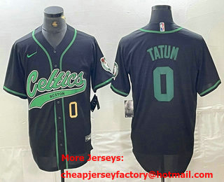 Men's Boston Celtics #0 Jayson Tatum Number Black Cool Base Stitched Baseball Jersey