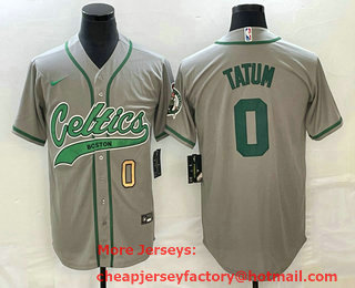 Men's Boston Celtics #0 Jayson Tatum Number Grey With Patch Stitched Baseball Jersey