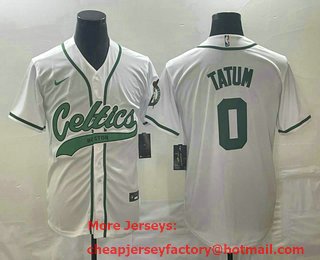 Men's Boston Celtics #0 Jayson Tatum White With Patch Stitched Baseball Jersey