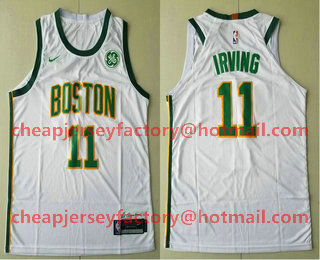 Men's Boston Celtics #11 Kyrie Irving White With Gold 2019 Nike NBA Authentic GE Patch City Edition Jersey