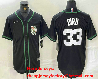 Men's Boston Celtics #33 Larry Bird Black With White Name Base Stitched Baseball Jersey