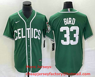 Men's Boston Celtics #33 Larry Bird Green Stitched Baseball Jersey 01