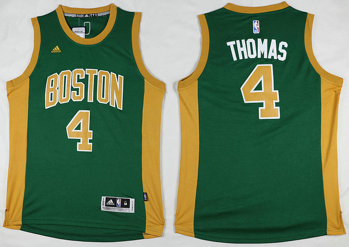 Men's Boston Celtics #4 Isaiah Thomas Revolution 30 Swingman Green With Gold Number 2016 New Jersey
