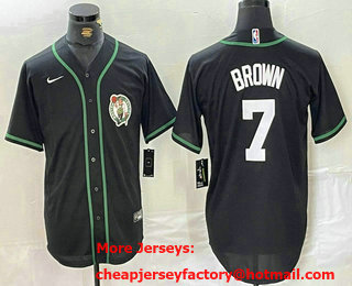 Men's Boston Celtics #7 Jaylen Brown Black With White Name Base Stitched Baseball Jersey